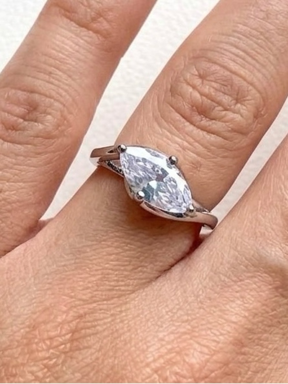 Silver Marquise Solitaire Ring with Clear Stone